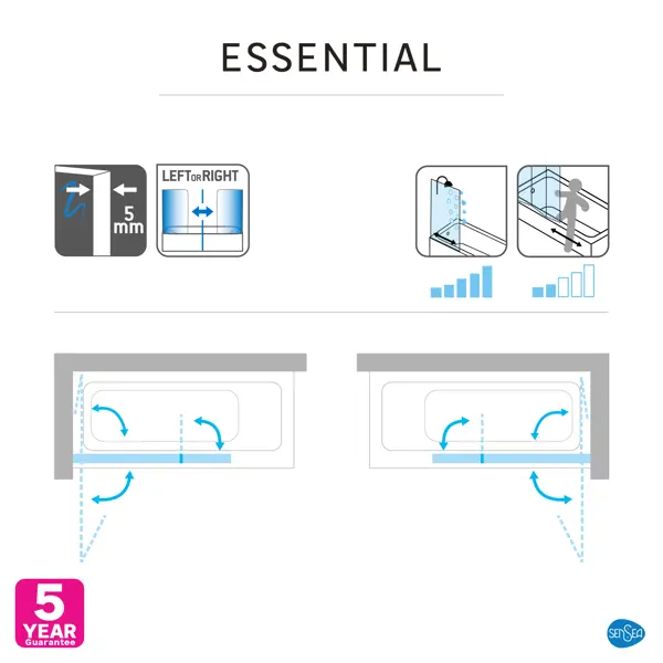 Ширма на ванну Sensea Essential поворотная 115x140 см шелкография профиль хром