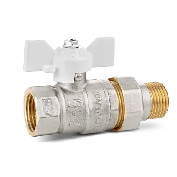 Кран шаровой с американкой прямой LD DN15 PN40 1/2" НР/ВР латунь ручка бабочка белая