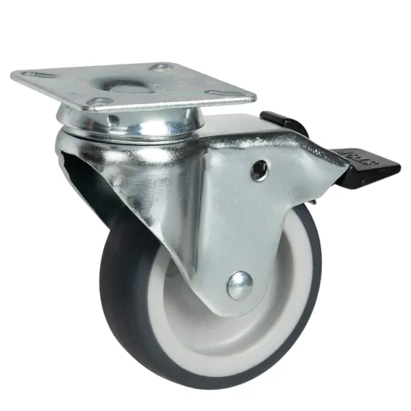 Мебельный ролик поворотный с тормозом 75 мм до 60 кг цвет серый