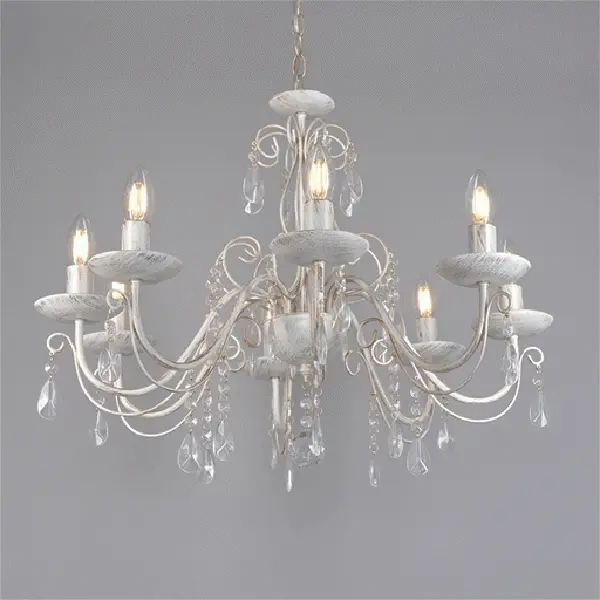 Люстра хрустальная подвесная Аврора 8xE14x60 Вт цвет белое золото с патиной