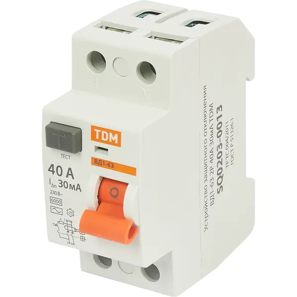 УЗО Tdm Electric ВД1-63 2P 40 A 30 мА 4.5 кА AC SQ0203-0013