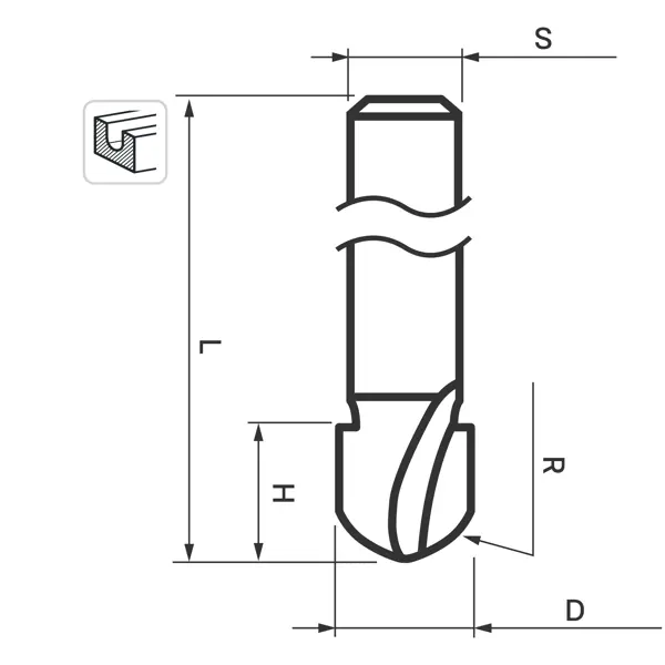 Фреза по дереву пазовая галтельная 553342 25.4x15 мм хвостовик 8 мм