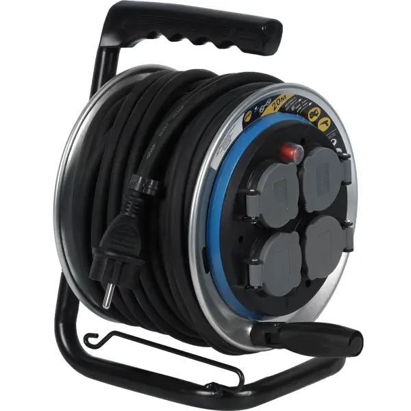 Удлинитель на катушке Electraline 4 розетки с заземлением 3x1.5 мм 20 м цвет черный