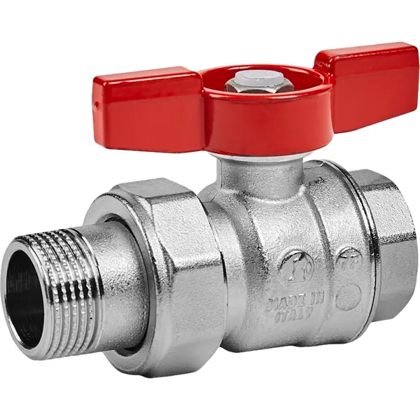 Кран шаровой с американкой прямой Giacomini DN20 PN35 3/4" НР/ВР латунь ручка бабочка