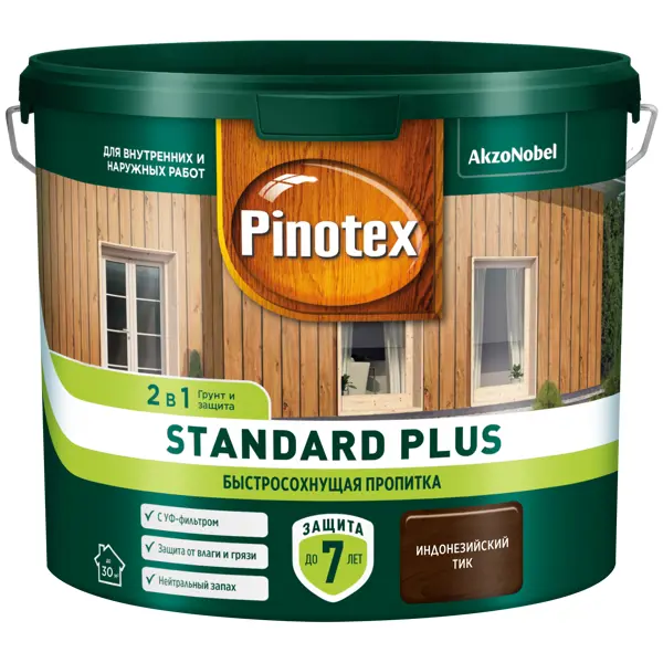 Антисептик Pinotex Standard Plus полуматовый тик 2.5 л