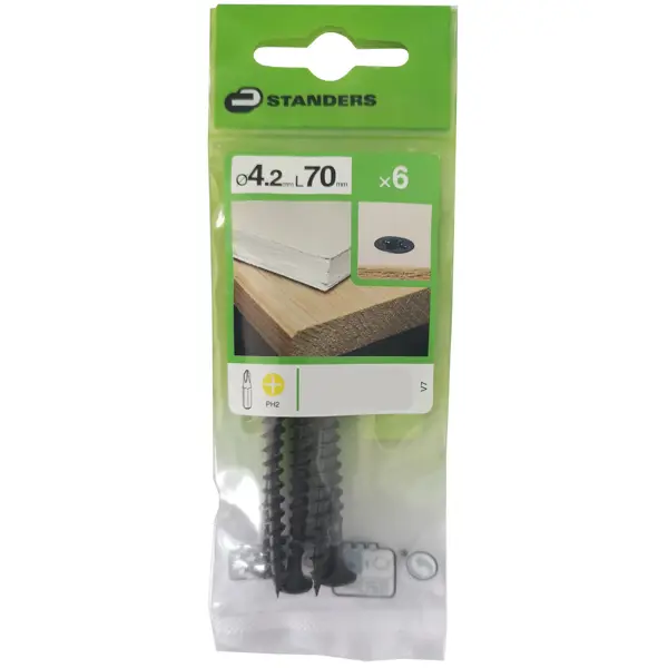 Саморезы по дереву и гипсокартону Standers потайные острые фосфатированные 4.2x70 6 шт.