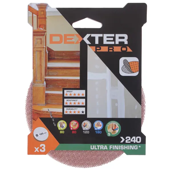 Круг сетчатый шлифовальный Dexter к.Pro P240 125 мм, 3 шт.