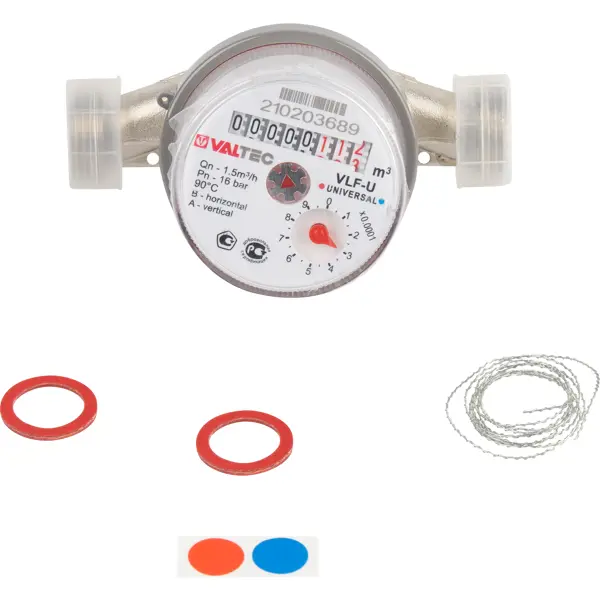 Счётчик для воды универсальный Valtec 1/2 DN15 110 мм без сгонов VLF-15U-L.110