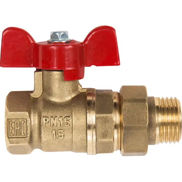 Кран шаровой с американкой прямой Valfex VF.227.LB1.012 DN15 PN24 1/2" ВР/НР ручка бабочка латунь