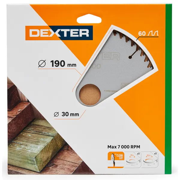 Диск пильный по дереву Dexter FD-E031903060T 60Т 190x30x1.2 мм, кольца: 20 и 25.4