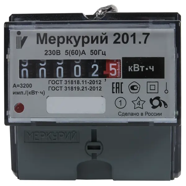 Счетчик электроэнергии Меркурий 201.7, однофазный