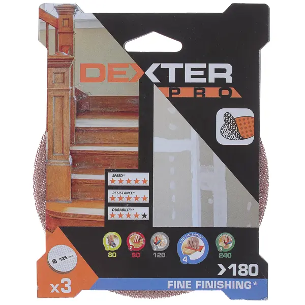 Круг сетчатый шлифовальный Dexter к.Pro P180 125 мм, 3 шт.