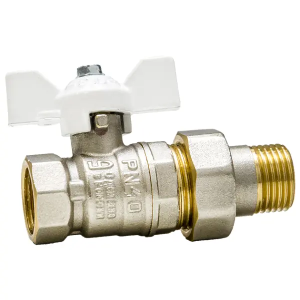 Кран шаровой с американкой прямой LD DN20 PN40 3/4" НР/ВР латунь ручка бабочка белая