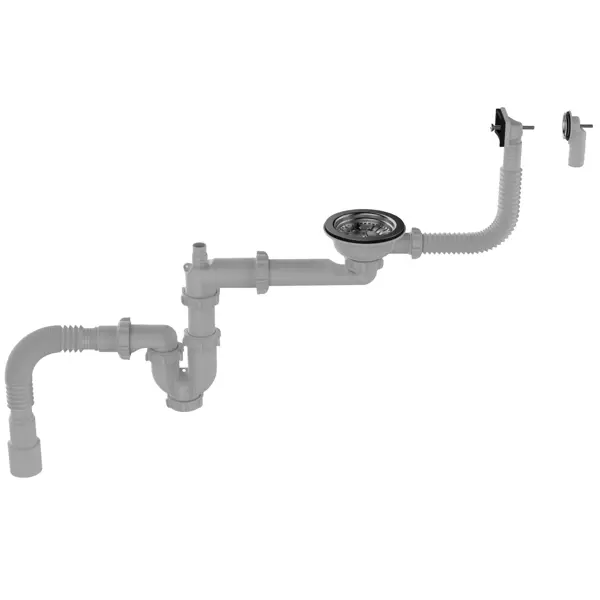 Сифон для мойки Equation поворотный выпуск 113 мм с переливом и отводом