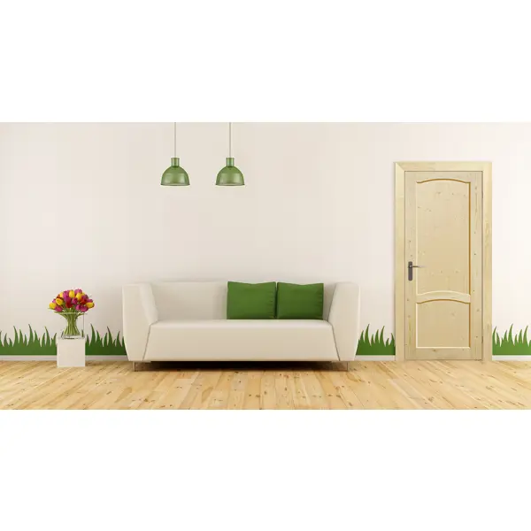 Дверь межкомнатная глухая массив дерева 80x200 см без покрытия цвет натуральный без замка, без петель