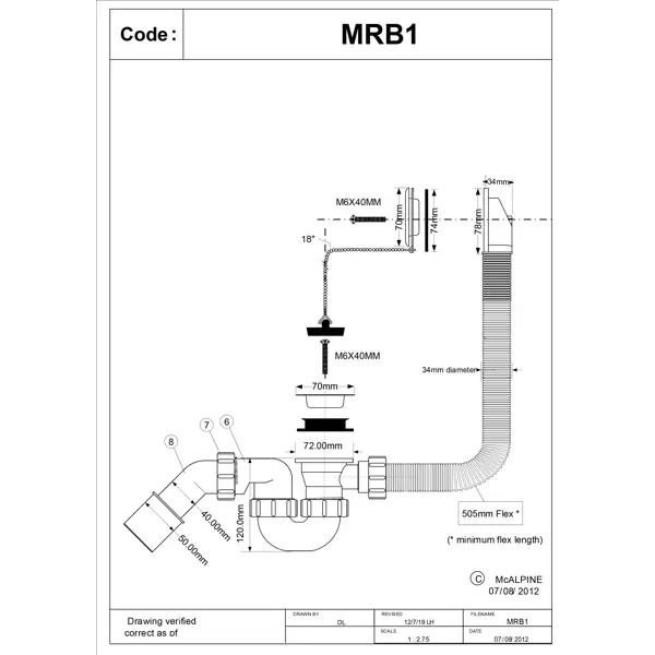 Сифон для ванны McAlpine с пробкой MRB1