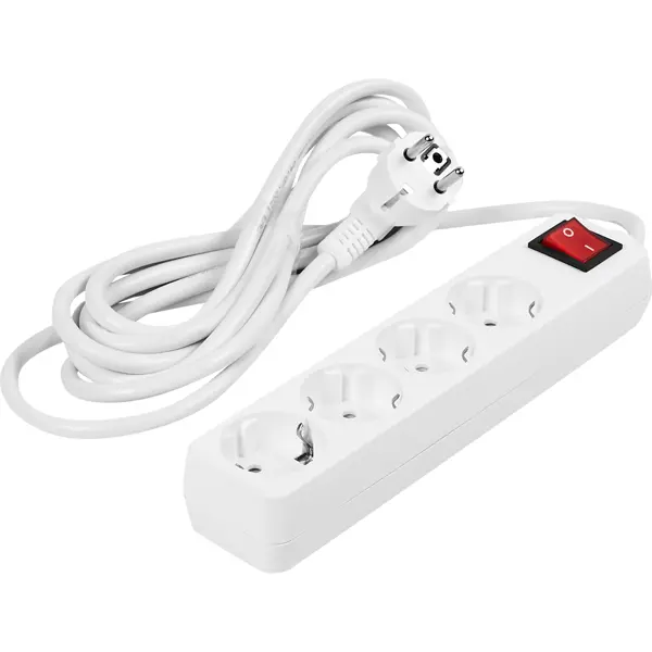 Удлинитель бытовой Защита Про 4 розетки с заземлением 3x1.5 мм 3 м 3500 Вт цвет белый