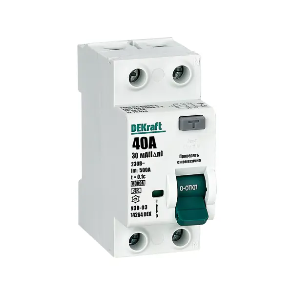 УЗО DEKraft 2P 40 А 30 мА 6 кА A 14264DEK