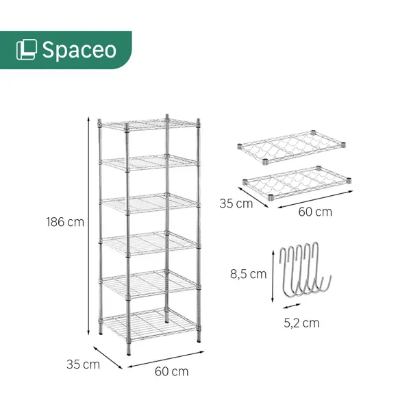 Крючок для стеллажа Spaceo 5.2x8.5 см сталь цвет хром нагрузка до 2 кг 5 шт