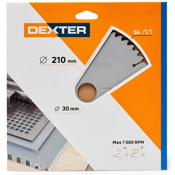 Диск пильный универсальный Dexter FD-E052103054T 54Т 210x30x1.5 мм, кольца: 20 и 25.4