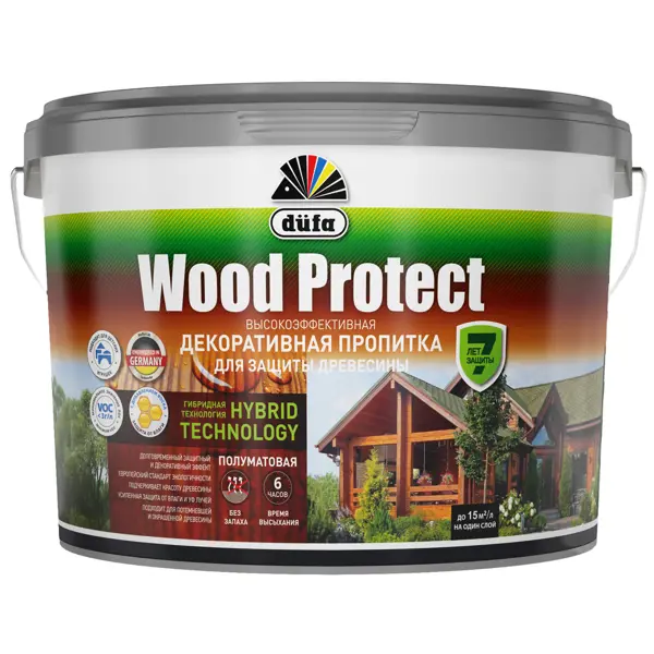 Пропитка для дерева Dufa Wood Protect полуматовая орех 9 л