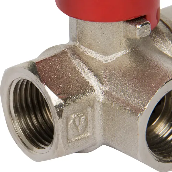 Кран трехходовой Т-образный Valtec DN16 PN40 1/2" ВР латунь ручка рычаг
