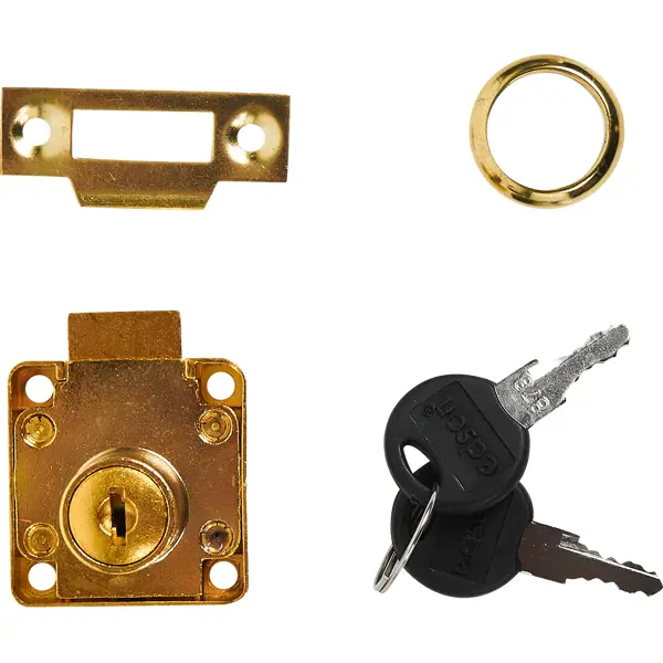 Замок мебельный врезной Z348GP.1/22 для мебельных ящиков, 39x40 мм, металл, цвет золото