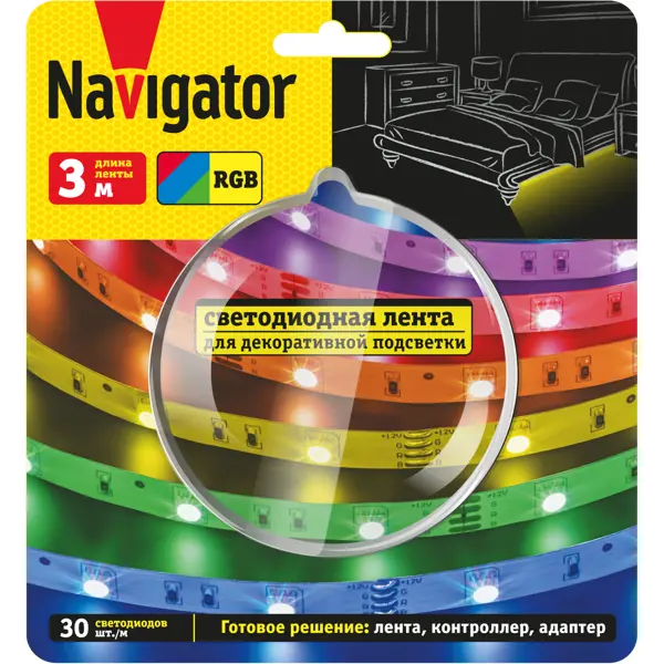 Комплект светодиодной ленты Navigator NLS-SET-01 для контурной подсветки SMD 5050 30 диод/7.2 Вт/м 12 В 10 мм IP20 3 м RGB