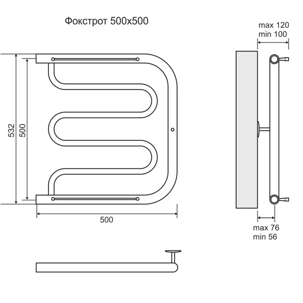 Полотенцесушитель водяной U-образный Equation Фокстрот 50x50 см боковая подводка 1" нержавеющая сталь цвет серебристый