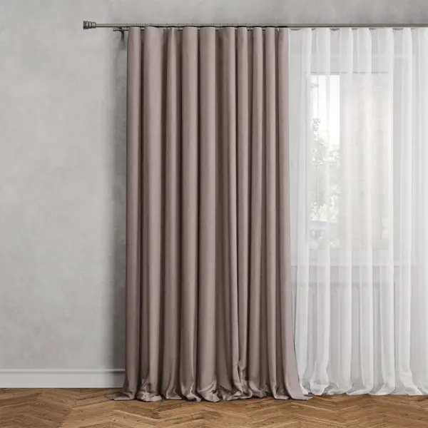 Штора на ленте 140x270 см цвет серо-бежевый