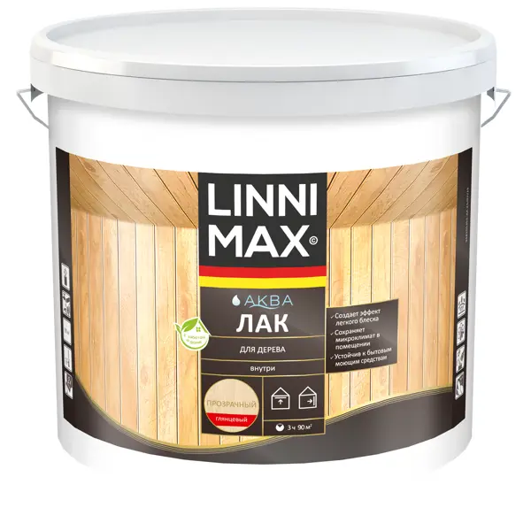 Лак для дерева Linnimax глянцевый прозрачный 9 л