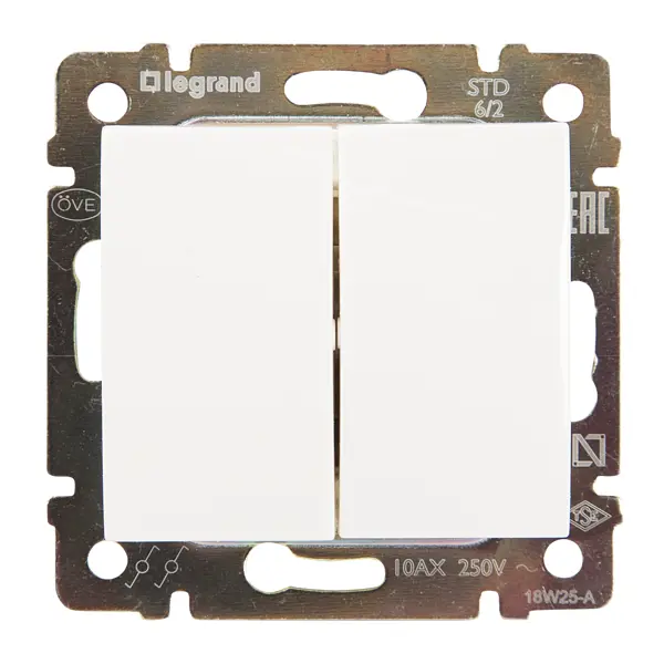 Переключатель двухклавишный - Legrand Valena - 10А 250В схема 6/2 безвинтовые зажимы - белый