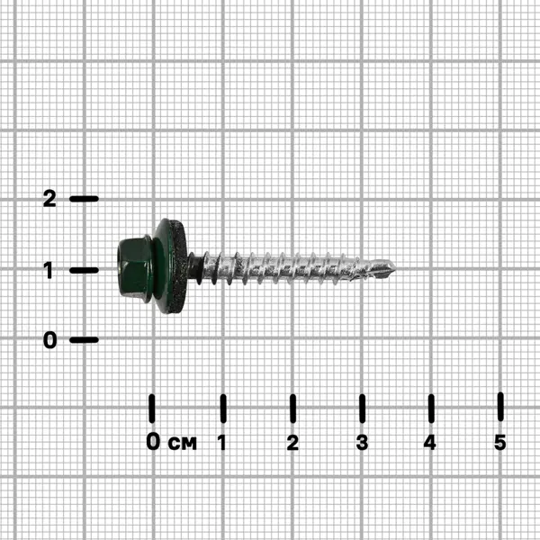 Саморезы кровельные по дереву Standers с пресс-шайбой RAL6005 4.8x35 12 шт.