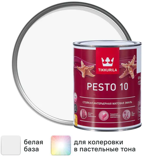 Эмаль Tikkivala Pesto 10 матовая цвет белый 0.9 л