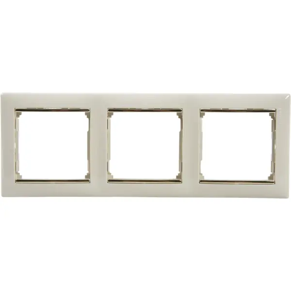 Рамка для розеток и выключателей Legrand Valena 3 поста, цвет слоновая кость/золотой шёлк