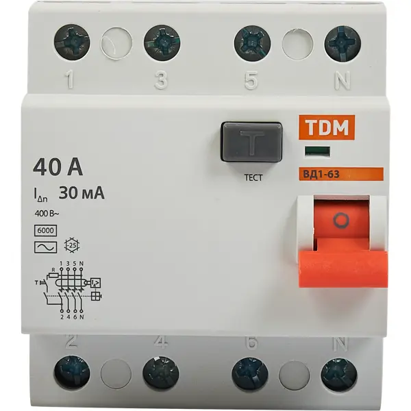 УЗО Tdm Electric ВД1-63 4P 40 A 30 мА 4.5 кА AC SQ0203-0038