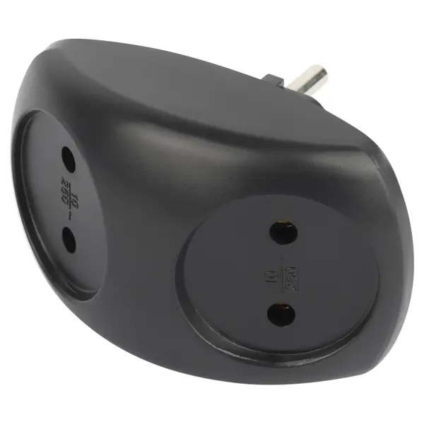 Разветвитель Эра 2 розетки без заземления 10 А цвет черный