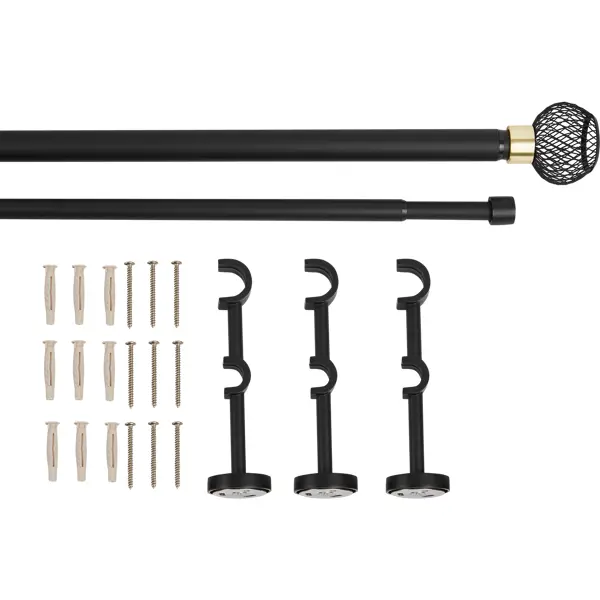 Настенный карниз раздвижной двухрядный Glama d25/28 200-360 см металл цвет черный