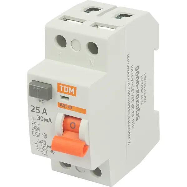 УЗО Tdm Electric ВД1-63 2P 25 A 30 мА 4.5 кА AC SQ0203-0008