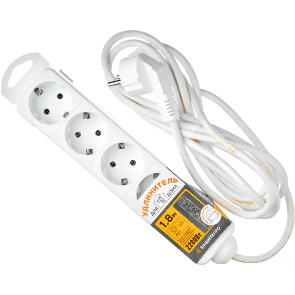 Удлинитель бытовой Защита Про 4 розетки с заземлением 3x0.75 мм 1.8 м 2200 Вт цвет белый