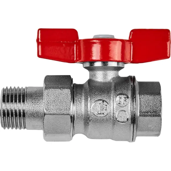 Кран шаровой с американкой прямой Giacomini DN15 PN35 1/2" НР/ВР латунь ручка бабочка