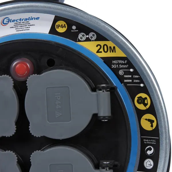 Удлинитель на катушке Electraline 4 розетки с заземлением 3x1.5 мм 20 м цвет черный