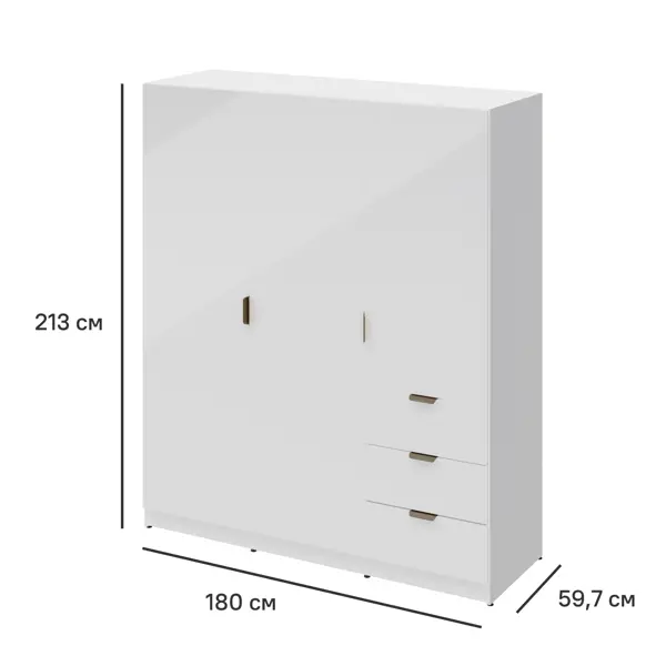 Шкаф распашной Турин Комфорт 3523 с 3 дверями 180x213x59.6 см ЛДСП цвет белый