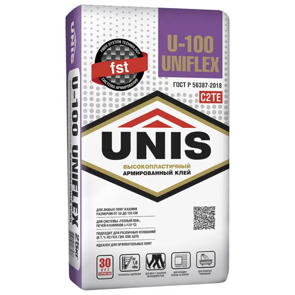 Клей для плитки C2TE Unis Uniflex U-100 25 кг