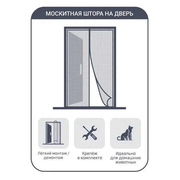 Москитная штора для двери Artens 150x230 см с магнитами черная
