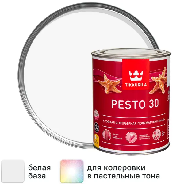 Эмаль Tikkivala Pesto 30 полуматовая цвет белый 0.9 л