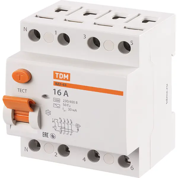 УЗО Tdm Electric ВД1-63 4P 16 A 30 мА 4.5 кА AC SQ0203-0028