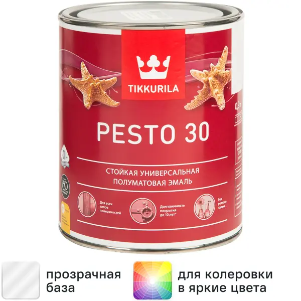Эмаль Tikkivala Pesto полуматовая прозрачная база С 0.9л