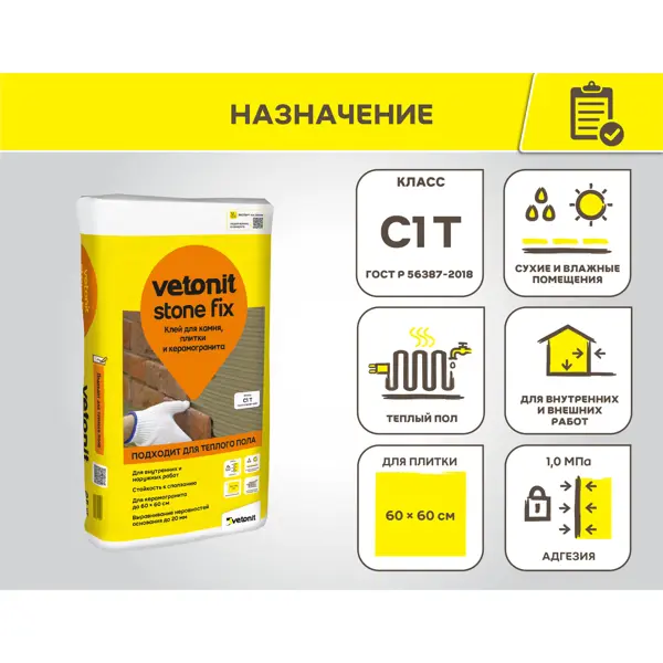 Клей для камня и керамогранита Vetonit Stone Fix 25 кг