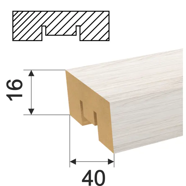 Рейка Бриона 16x40x2700 мм МДФ цвет дуб Санремо белый